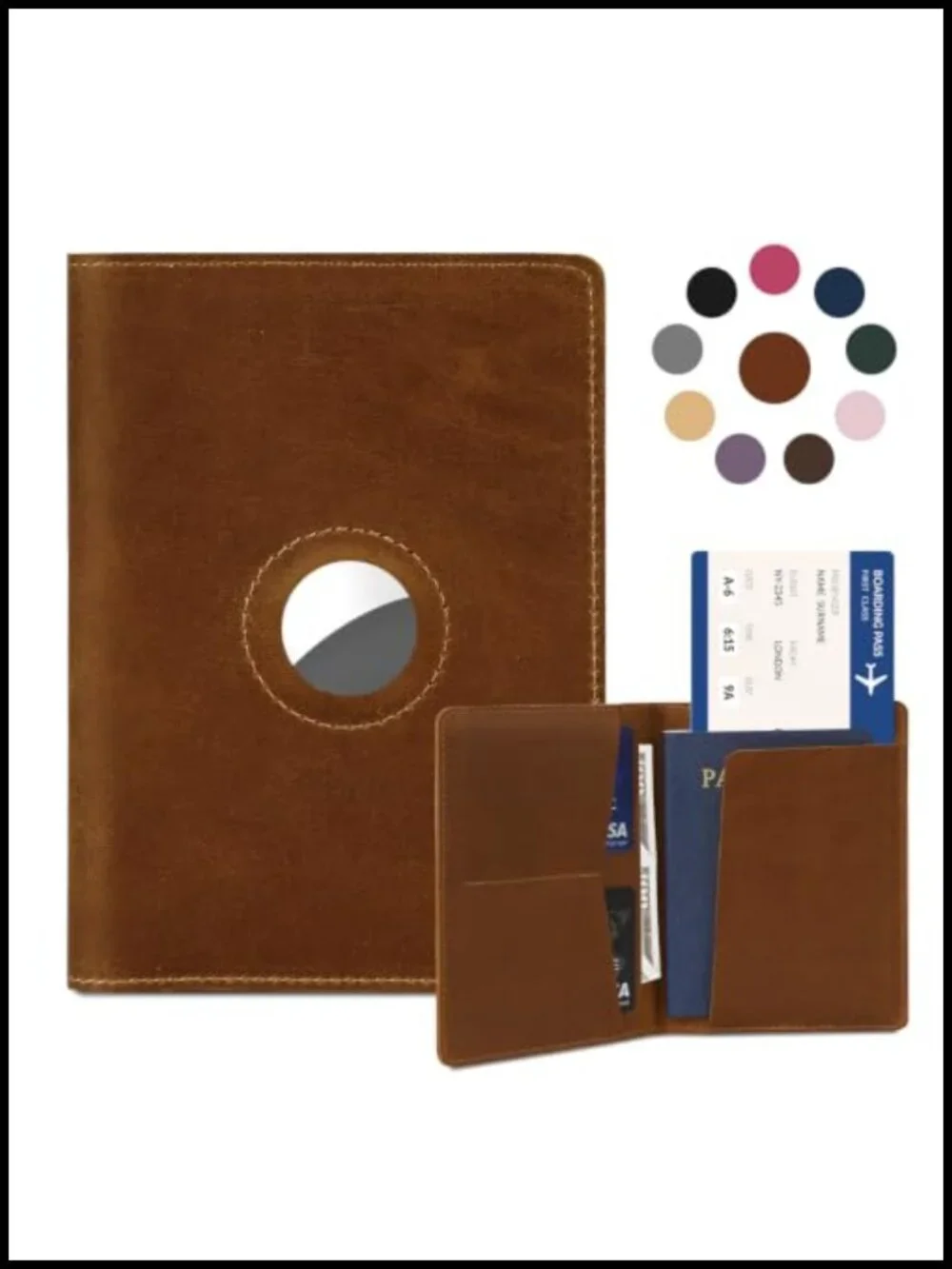 Genuine Top-Grain Leather Passport Holder Wallet with Airtag Slot